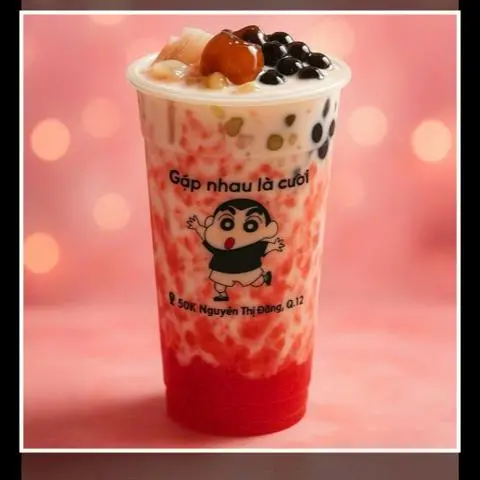 Hình ảnh trà sữa dâu full topping 