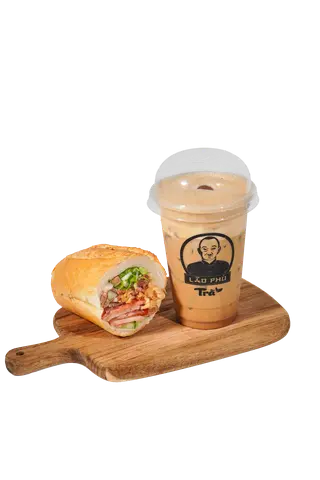 Hình ảnh Bánh mì thịt chả thập cẩm( xá xíu ) - cafe sữa đá