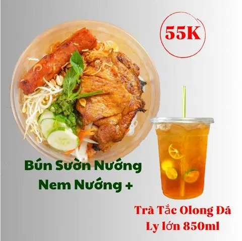 Hình ảnh Bún Sườn Nướng + Nem Nướng + Trà Tắc Olong (ly lớn 850ml)