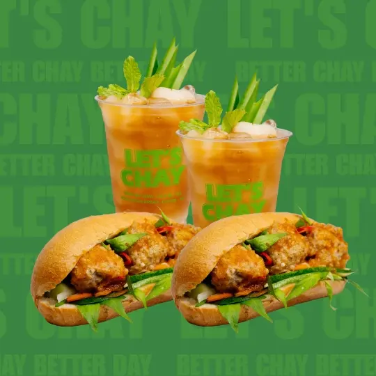 Hình ảnh COMBO 2 bánh mì xíu mại nấm chay + 2 trà vải