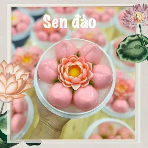 Hình ảnh Rau câu Sen Đào cúng RẰM/ VÍA QUAN ÂM có nhân flan