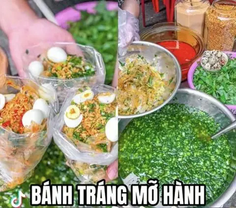 Hình ảnh Bánh Tráng Trộn Phơi Sương Mỡ Hành (3 trứng cút)