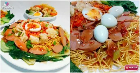 Hình ảnh MÌ XÀO XÚC XÍCH ĐỨC, TRỨNG ỐP LA, CẢI NGỌT