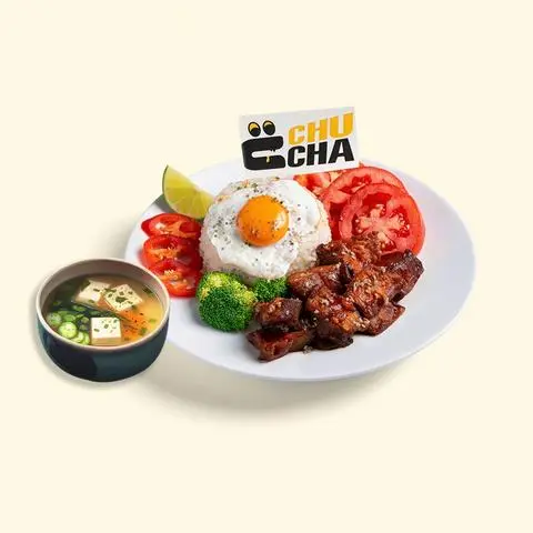Hình ảnh CƠM BÒ ÁP CHẢO “CHU CHA” KÈM TRỨNG + SOUP MISO