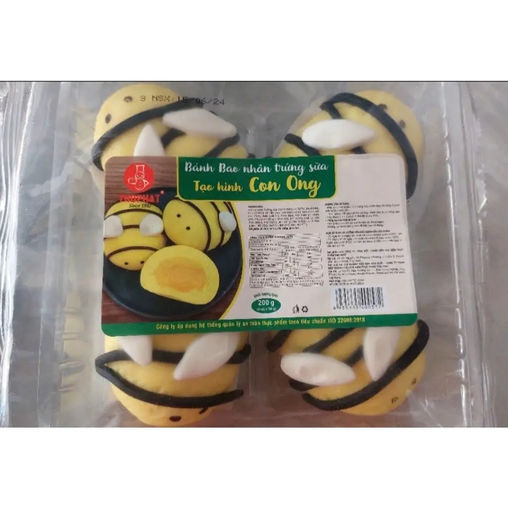 Hình ảnh Bánh Bao Tạo Hình Con Ong Lá Dứa (Gói 4 cái)