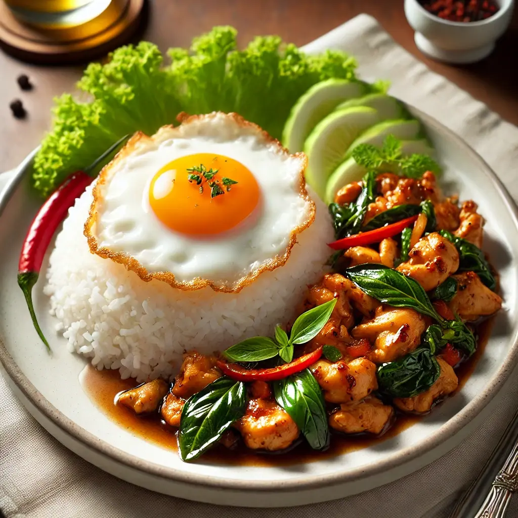 Hình ảnh Rice Thai Basil Chicken& Opla/Cơm Gà lá quế Thái