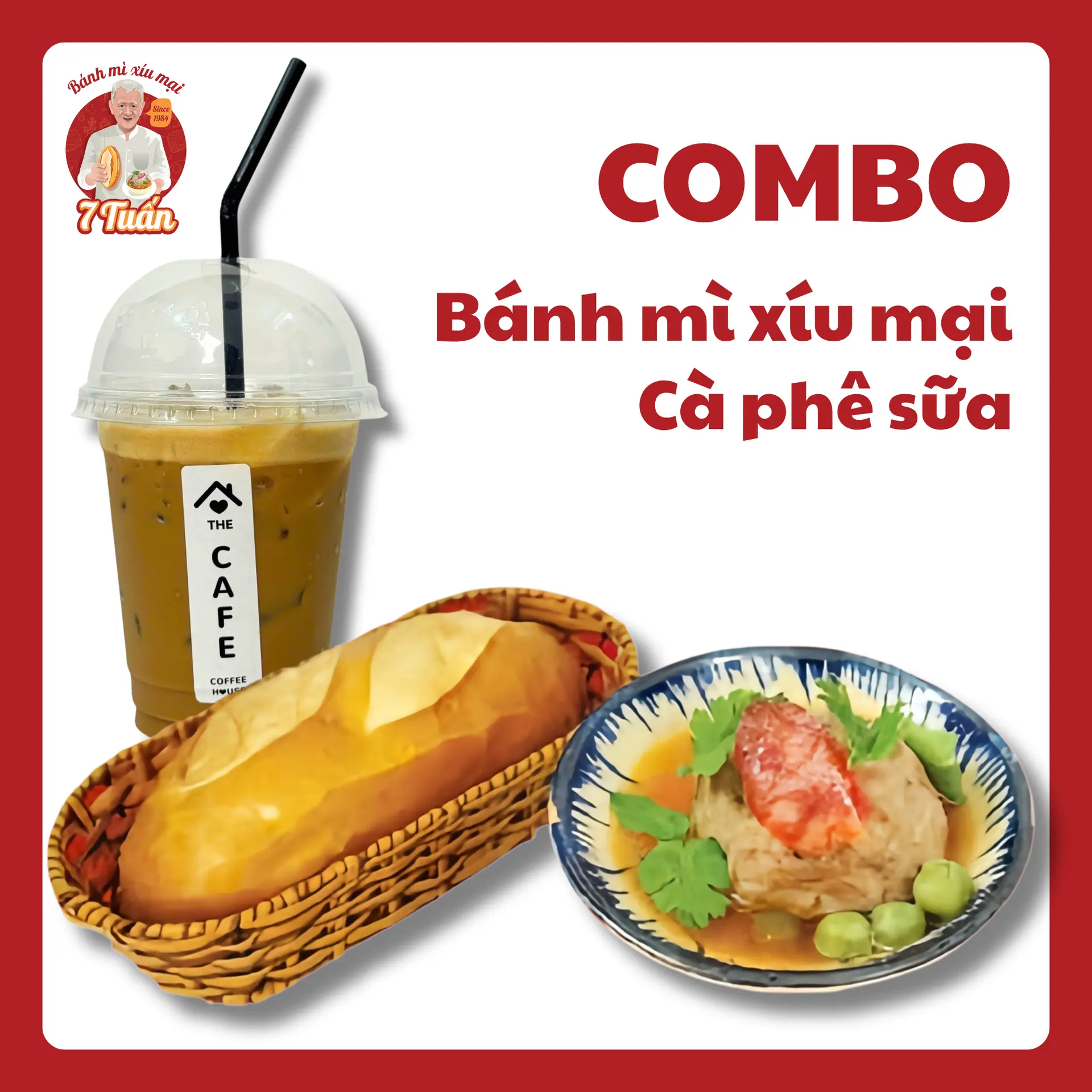 Hình ảnh Bánh mì xíu mại - cà phê sữa