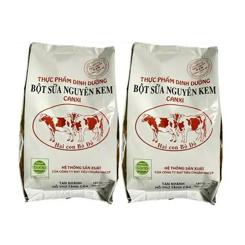 Hình ảnh 2 bịch bột sữa nguyên kem Hai con bò đỏ (500g/1 bịch)