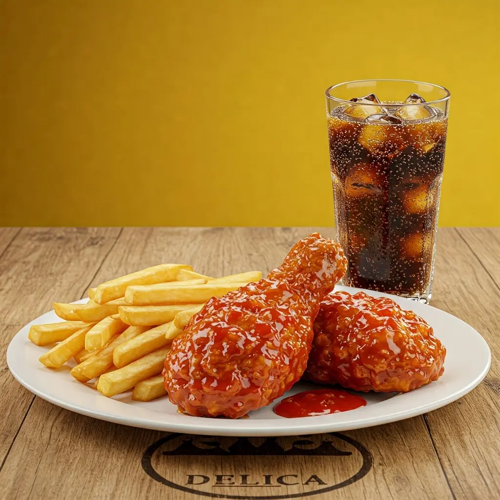 Hình ảnh COMBO 2B: Combo 2 Miếng Gà Sốt + Khoai + Ly Nước Ngọt (Ngẫu nhiên chọn đùi gà rán kfc hoặc má đùi)