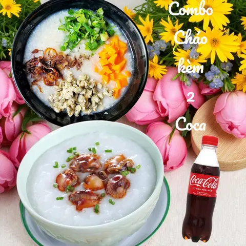 Hình ảnh combo cháo: cháo hến + cháo sò huyết (kèm 2 Coca có tẩy đá)