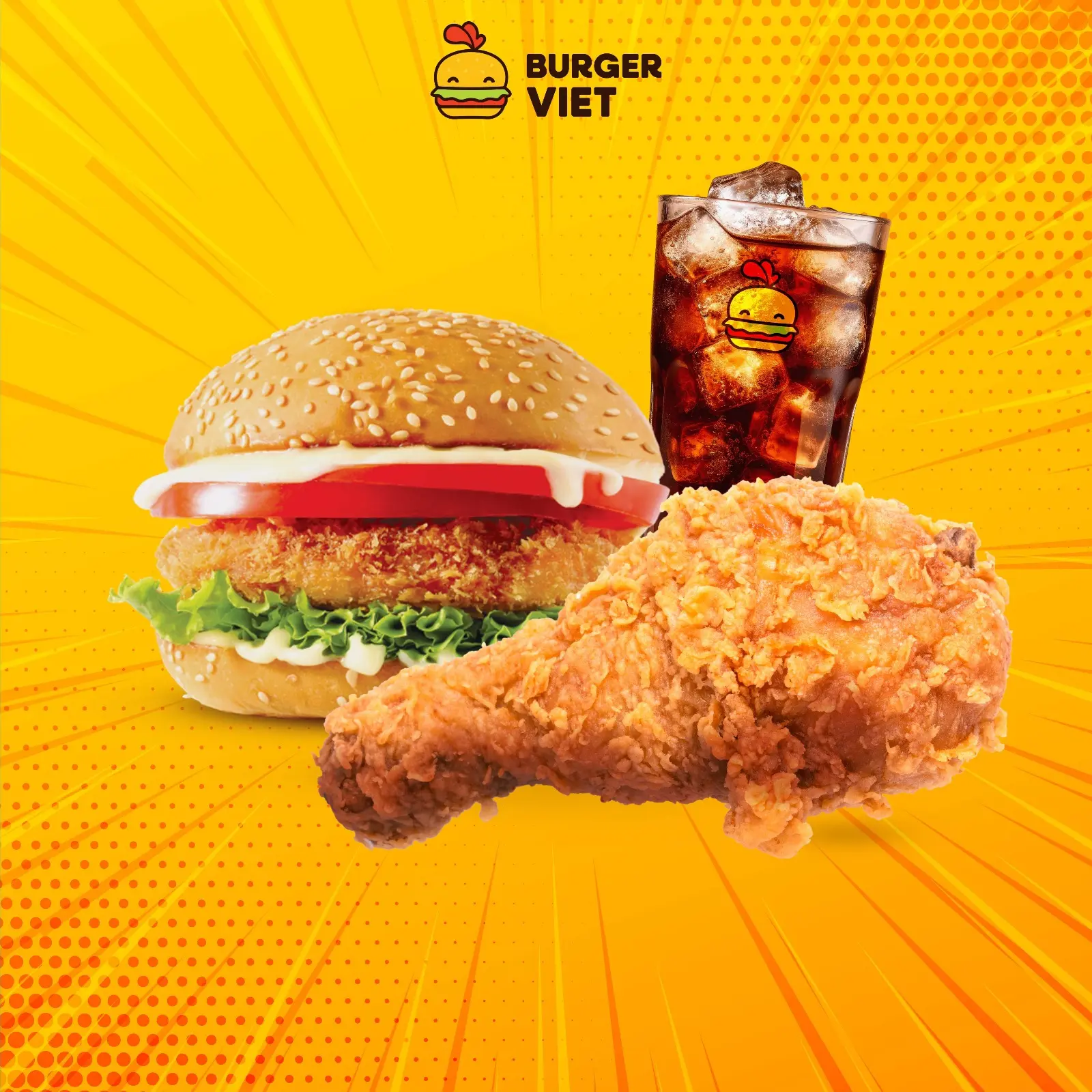 Hình ảnh Gà rán - Burger gà - Coca