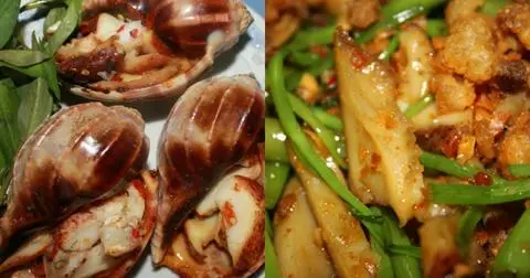 Hình ảnh ốc khế xào rau muống
