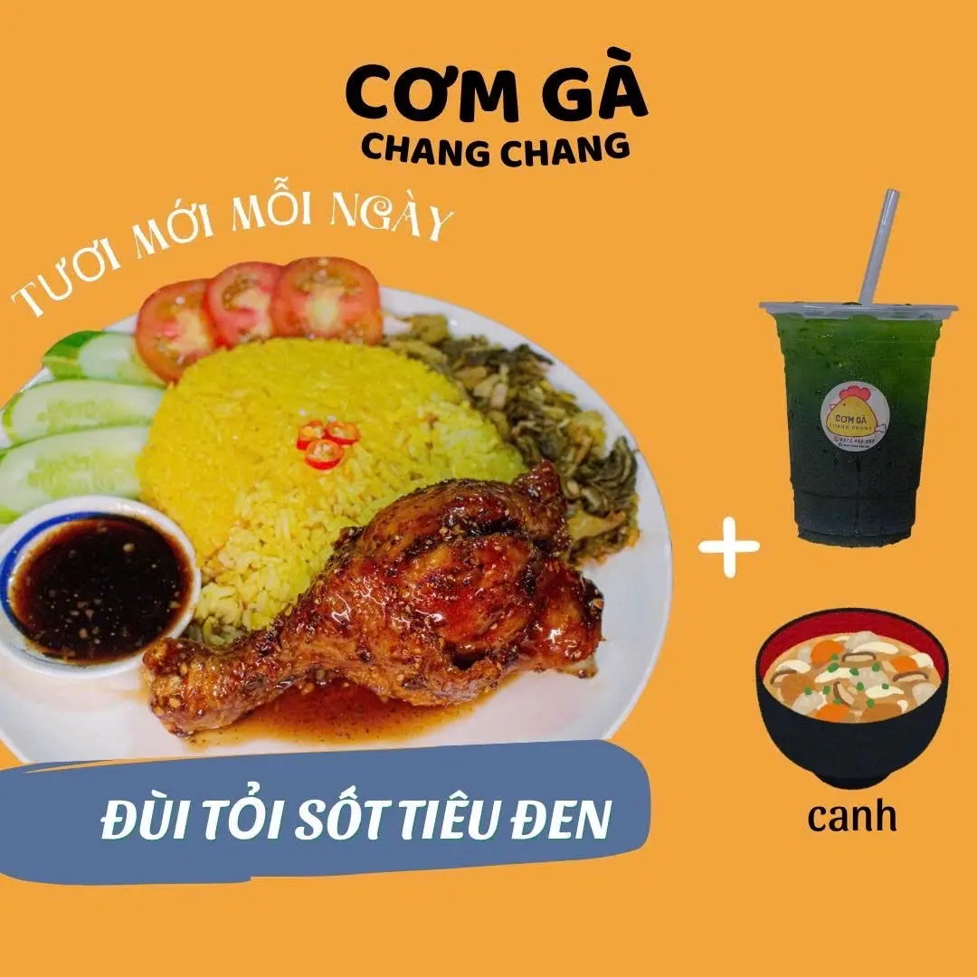 Hình ảnh Cơm gà xối mỡ sốt tiêu đen( size nhỏ)+ trà tắc thái xanh khổng lồ 