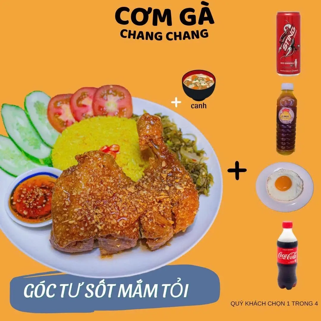 Hình ảnh Combo cơm gà xối mỡ sốt mắm tỏi (size lớn) + 1 món ăn kèm