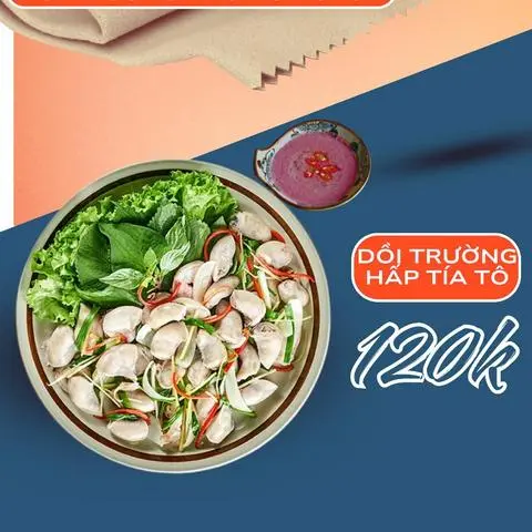 Hình ảnh dồi trường hấp gừng tía tô 