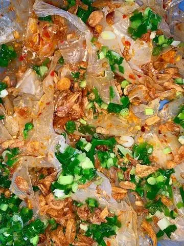 Hình ảnh bánh tráng phơi sương trộn mỡ hành không trứng 