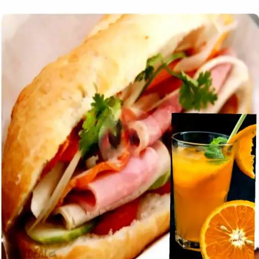 Hình ảnh 1 bánh mì thịt đặc biệt - 1 ly nước cam vắt nguyên chất