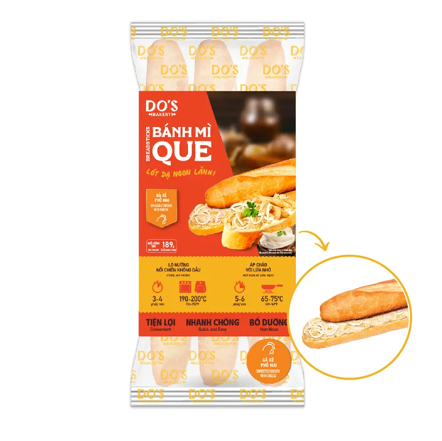 Hình ảnh Bánh mì que đông lạnh Gà Xé Phô Mai-3 bánh/ gói