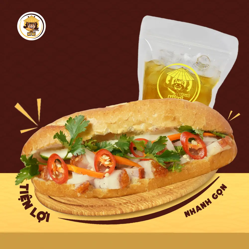 Hình ảnh Bánh mì heo quay - trà chanh