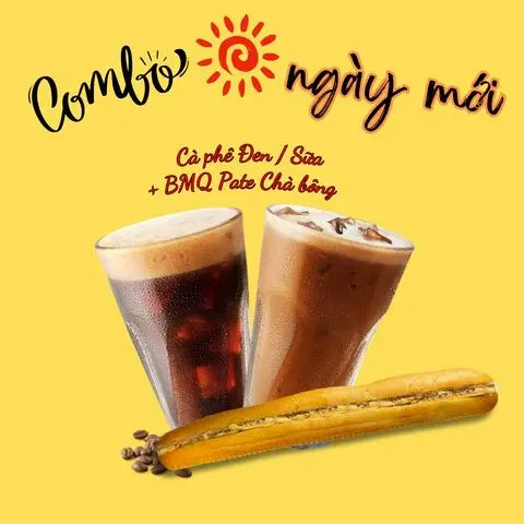 Hình ảnh bánh mì thập cẩm + cafe đá & cafe sữa 