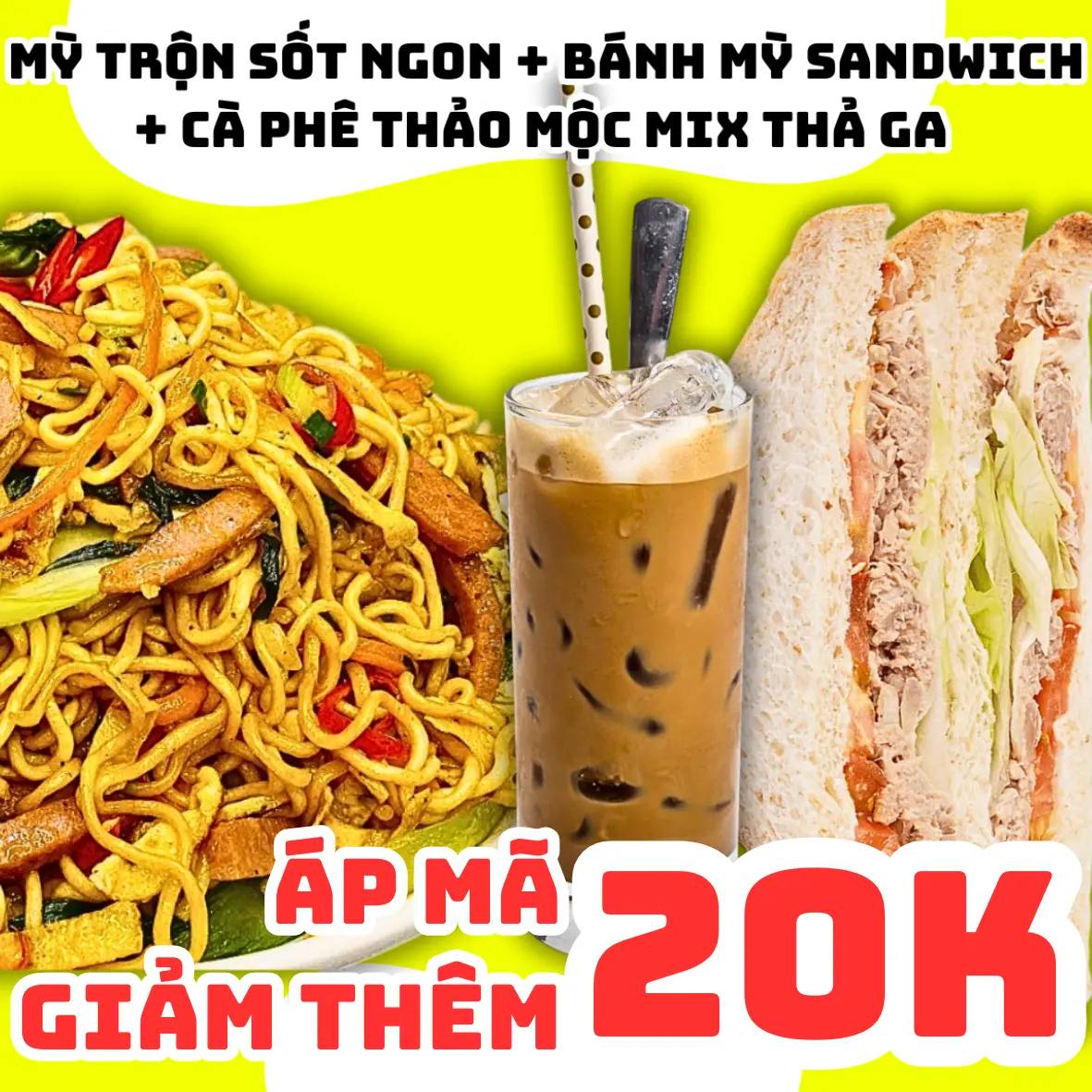 Hình ảnh Mỳ TrộnSốt Ngon + Bánh Mỳ Sandwich + Cà Phê Thảo Mộc Mix Thả Ga 