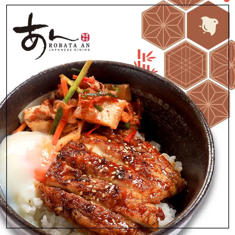 Hình ảnh "TORITERI-DON" Teriyaki Chicken  Rice Bowl /Cơm tô gà Teriyaki kèm trứng hồng đào và kimchi