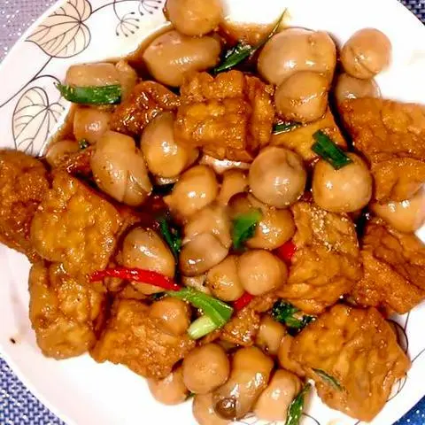 Hình ảnh Đậu hũ chiên kho Nấm rơm (chay)