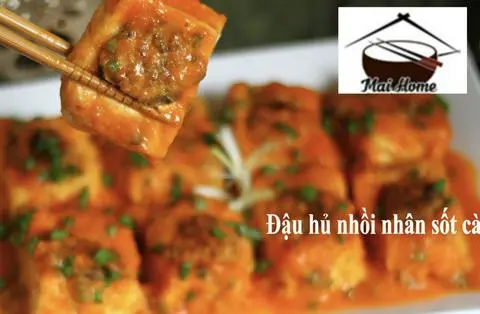 Hình ảnh Đậu hũ nhồi nhân chay sốt cà - cơm