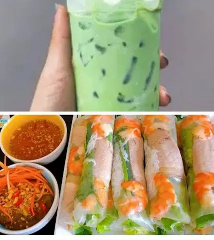 Hình ảnh Combo 3 cuốn tôm thịt (chấm tương)+1 trà sữa thái xanh (ly 700)