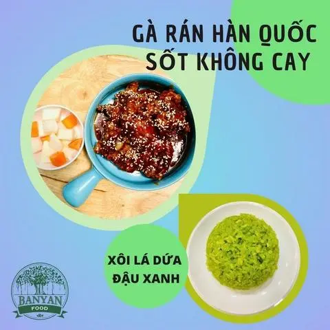 Hình ảnh Gà rán Hàn Quốc - Không cay & Xôi lá dứa đậu xanh 
