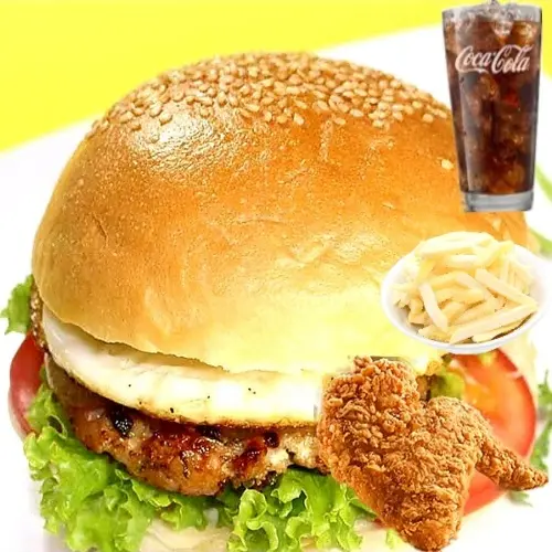 Hình ảnh Combo Hamburger Gà Trứng - Cánh Gà - Khoai - Coca