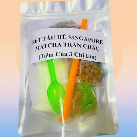 Hình ảnh Set Tàu Hũ Singapore Matcha (25 Phần) Tặng Pudding, Muỗng, Ống Hút Tiệm 3 Chị Em