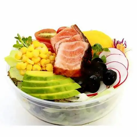 Hình ảnh Premium HD salad 4 - Rau củ trộn và cá ngừ áp chảo sốt ăn Kèm - Sốt Chua ngọt.bắp hạt dâu tươi táo 