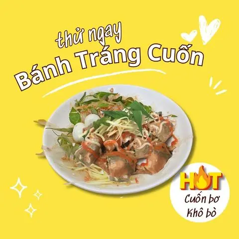 Hình ảnh Bánh tráng cuốn nước khô bò
