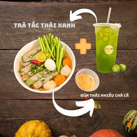 Hình ảnh Combo bún thái chả cá - trà tắc thái xanh