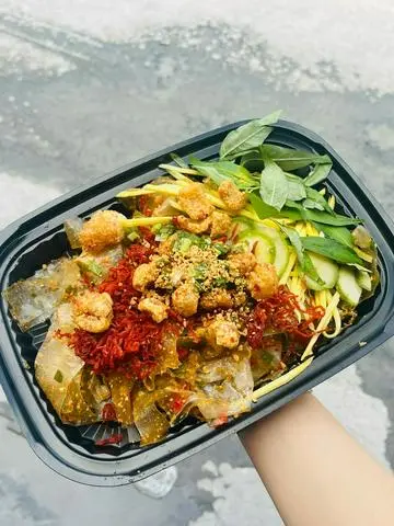 Hình ảnh bánh tráng mỡ hành tóp mỡ khô bò , trứng size to 