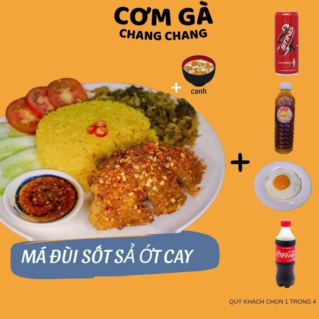 Hình ảnh Cơm gà xối mỡ sốt sả ớt cay ( size nhỏ) + 1 món ăn kèm