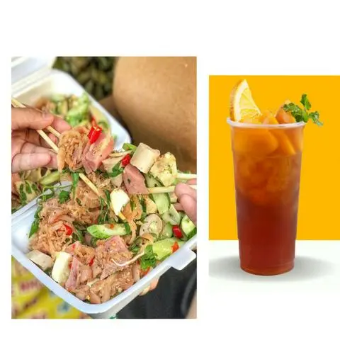 Hình ảnh Combo 1 tré trộn VỪA + 1 ly trà đào