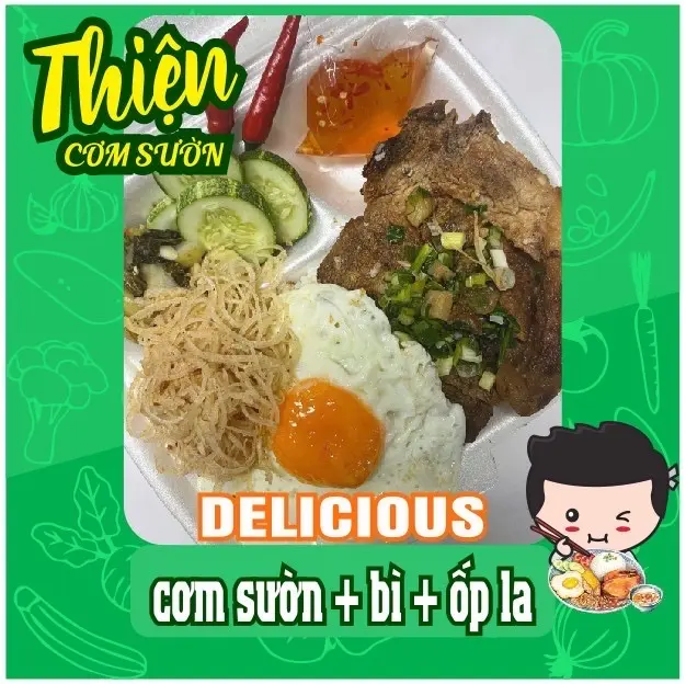 Hình ảnh cơm sườn ốpla + cơm thêm bì