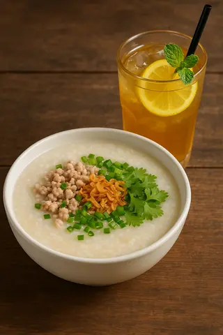 Hình ảnh Cháo Thịt Bằm + Trà Chanh Mật Ong