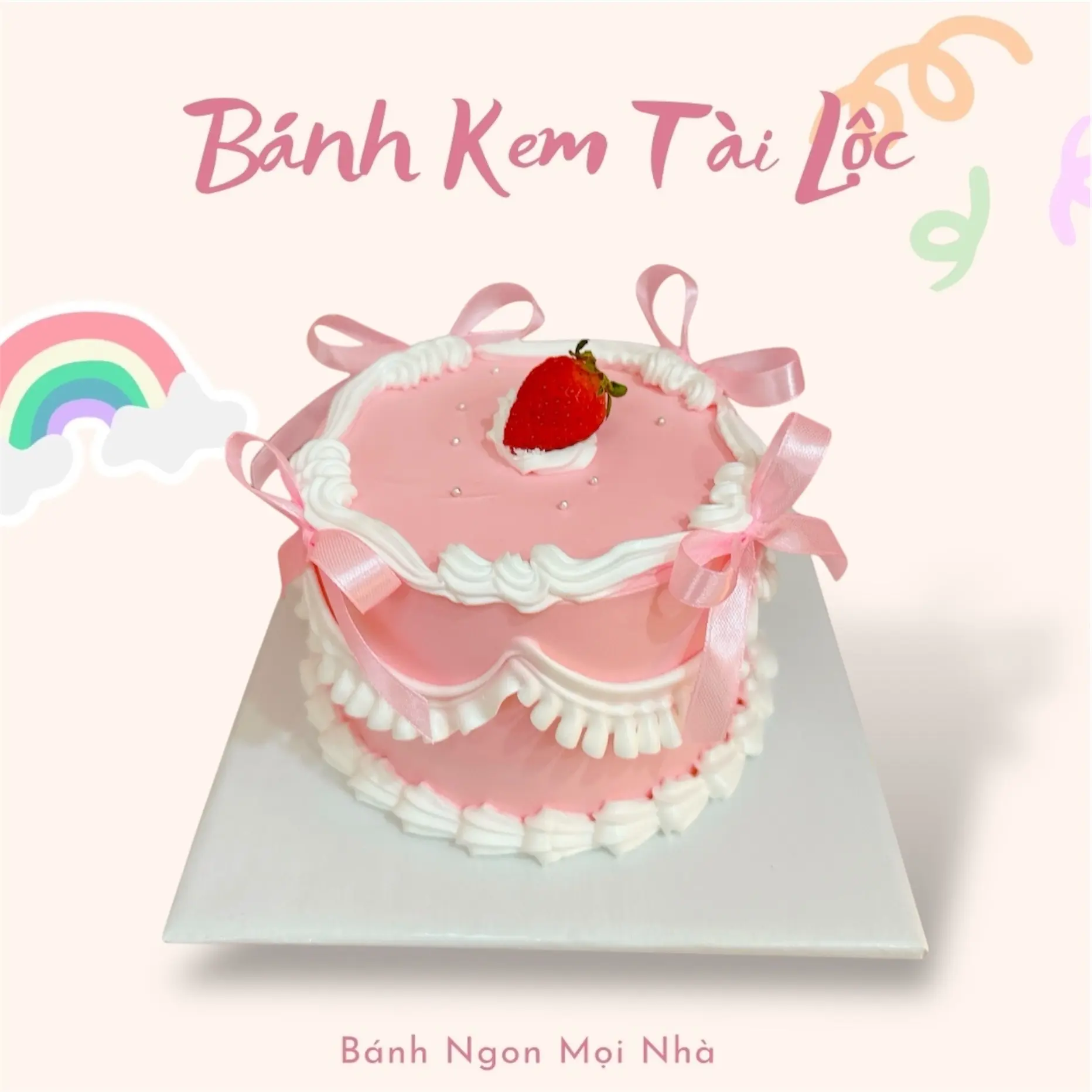 Hình ảnh BÁNH KEM NƠ HỒNG DỄ THƯƠNG 