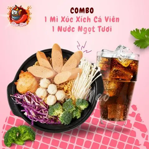 Hình ảnh 1 Mì cay Xúc Xích Cá Viên + 1 Nước Ngọt Tươi