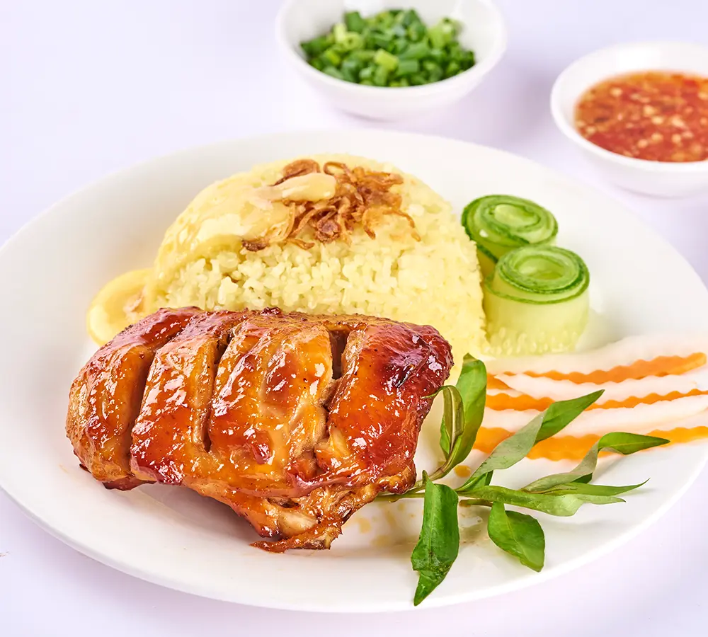Hình ảnh CƠM MÁ ĐÙI GÀ MẮM TỎI + có canh