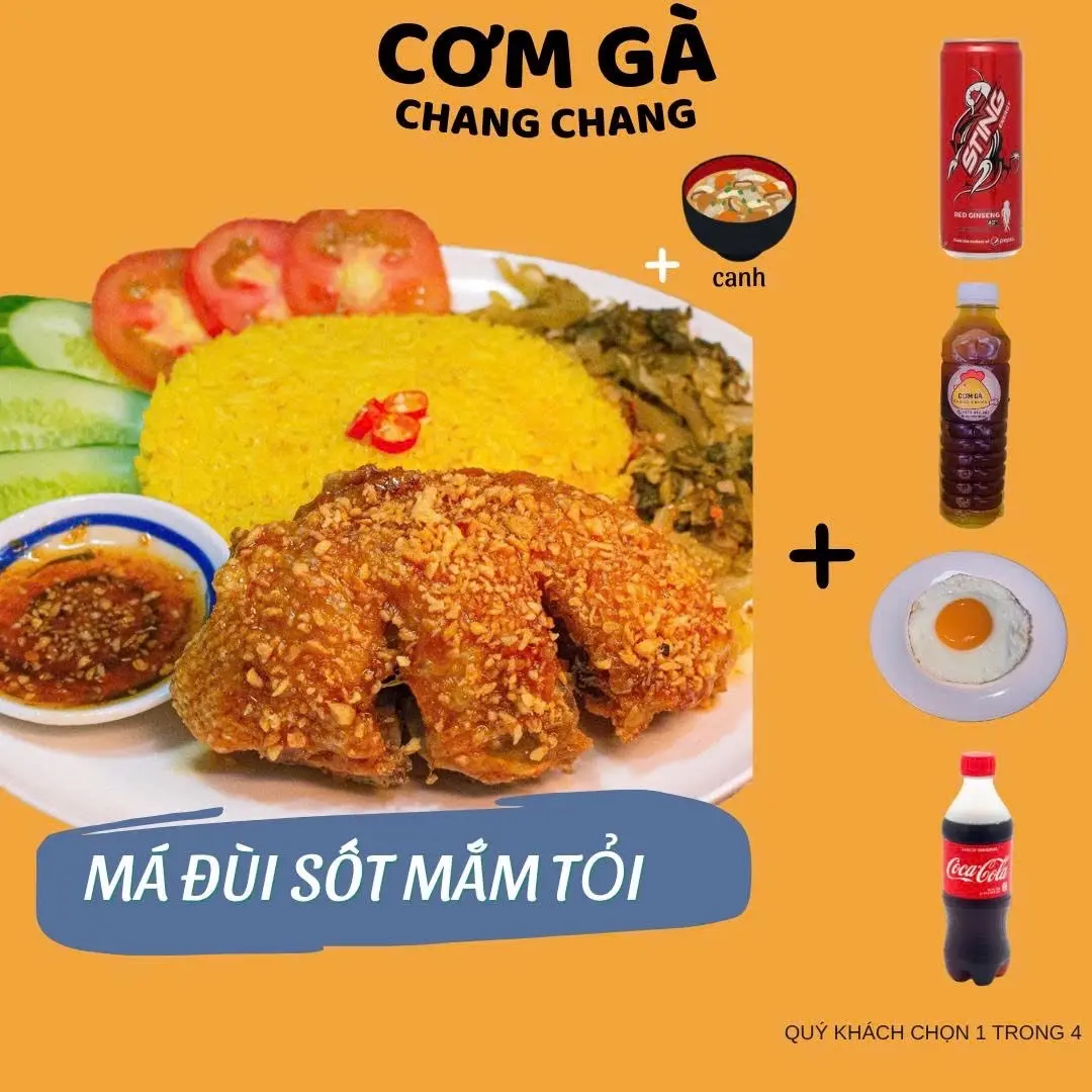 Hình ảnh Cơm gà xối mỡ sốt mắm tỏi (Size nhỏ) + 1 món ăn kèm 