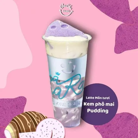 Hình ảnh Latte Khoai môn tươi mix Kem chesse & Pudding (M)