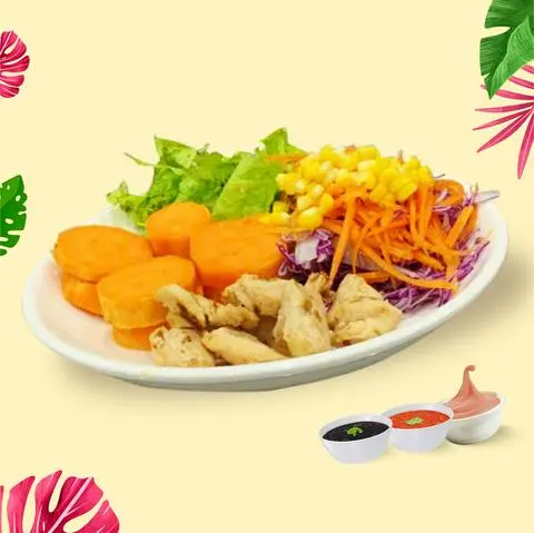 Hình ảnh Khoai lang hấp + ức gà nướng