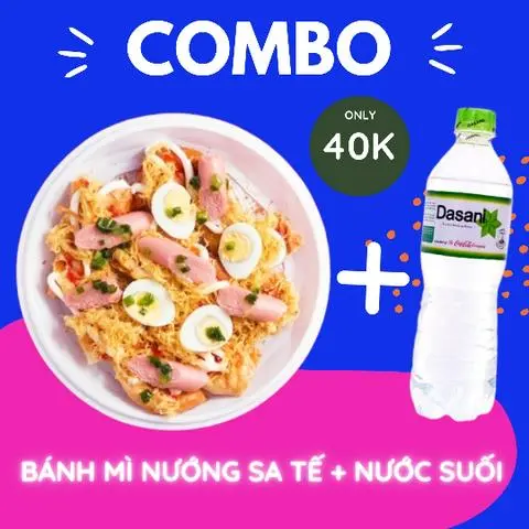 Hình ảnh Bánh mì Nướng Sa Tế + Nước suối