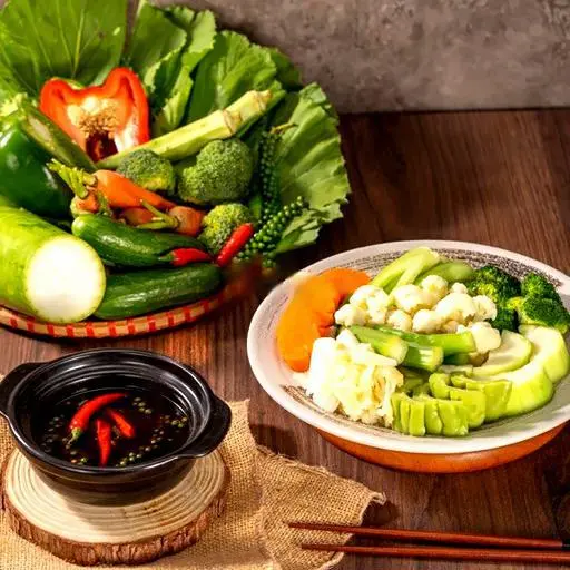Hình ảnh Rau củ quả kho quẹt - steamed vegetables with dipping sauce