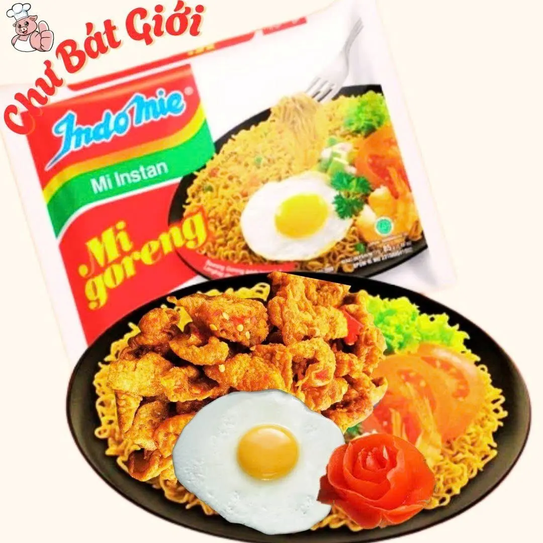 Hình ảnh Mì Trộn Indo Da Gà Chiên Giòn + Trứng