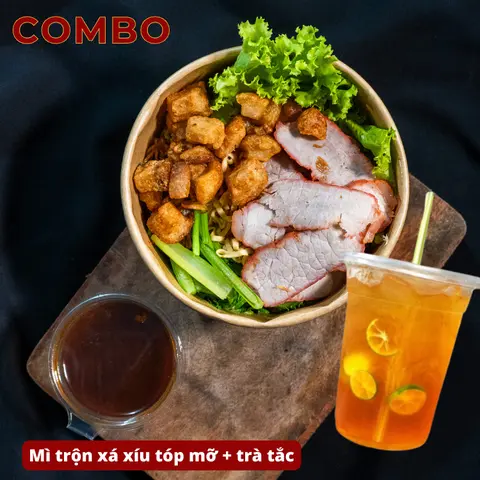 Hình ảnh Mì trộn xá xíu tóp mỡ + trà tắc